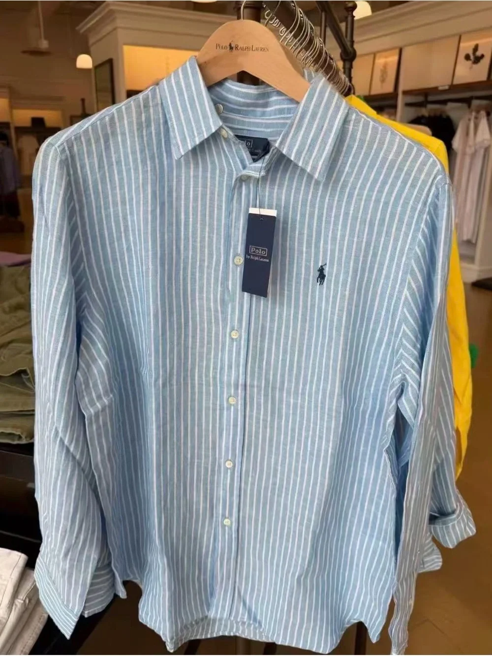 NWT Polo Ralph Lauren Women’s Light Blue and White Striped Linen Shirt XS